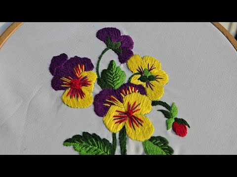 Beautiful  Pansy  flower 🌼  embroidery  #embroidery #3dembroidery #embroiderylover #handembroidery 