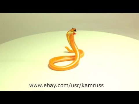 Blown Glass Figurine Snake. Orange VIPER Dollhouse Statue Lampwork Murano Art