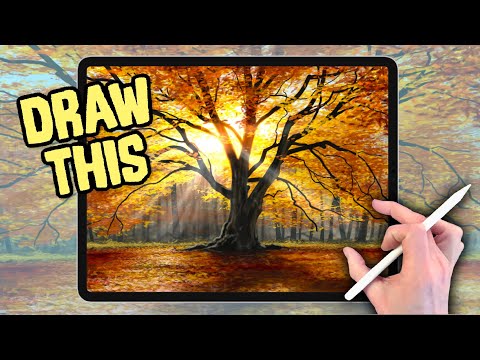 IPAD PAINTING MADE EASY - Fall Autumn Tree landscape Procreate tutorial