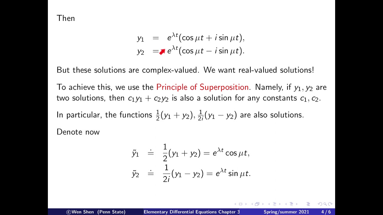 Video3-7: Complex roots; introduction and derivations. Elementary Differential Equations
