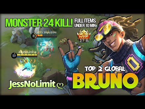 24 Kill Bruno Monster MVP 17.8 with 163K Damage!! JessNoLimit ღ Top 2 Global Bruno - Mobile Legends