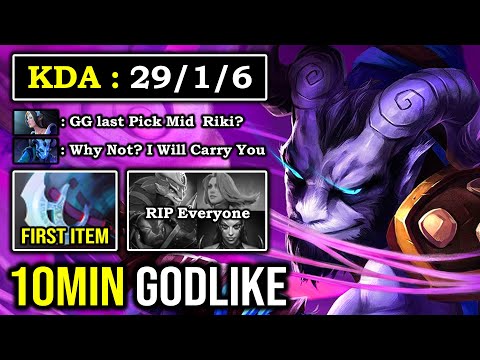 EVEN DUST CAN'T HELP 10Min Godlike MID Riki Crazy 1Kill Per Min with First Item Manta Style DotA 2