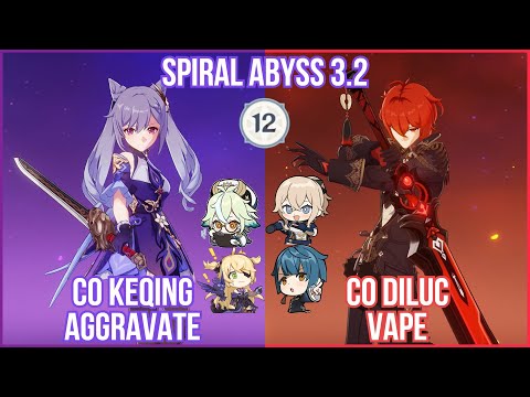 【GI】NEW Spiral Abyss 3.2 - C0 Aggravate Keqing & C0 Vape Diluc Full Star Clear Gameplay!