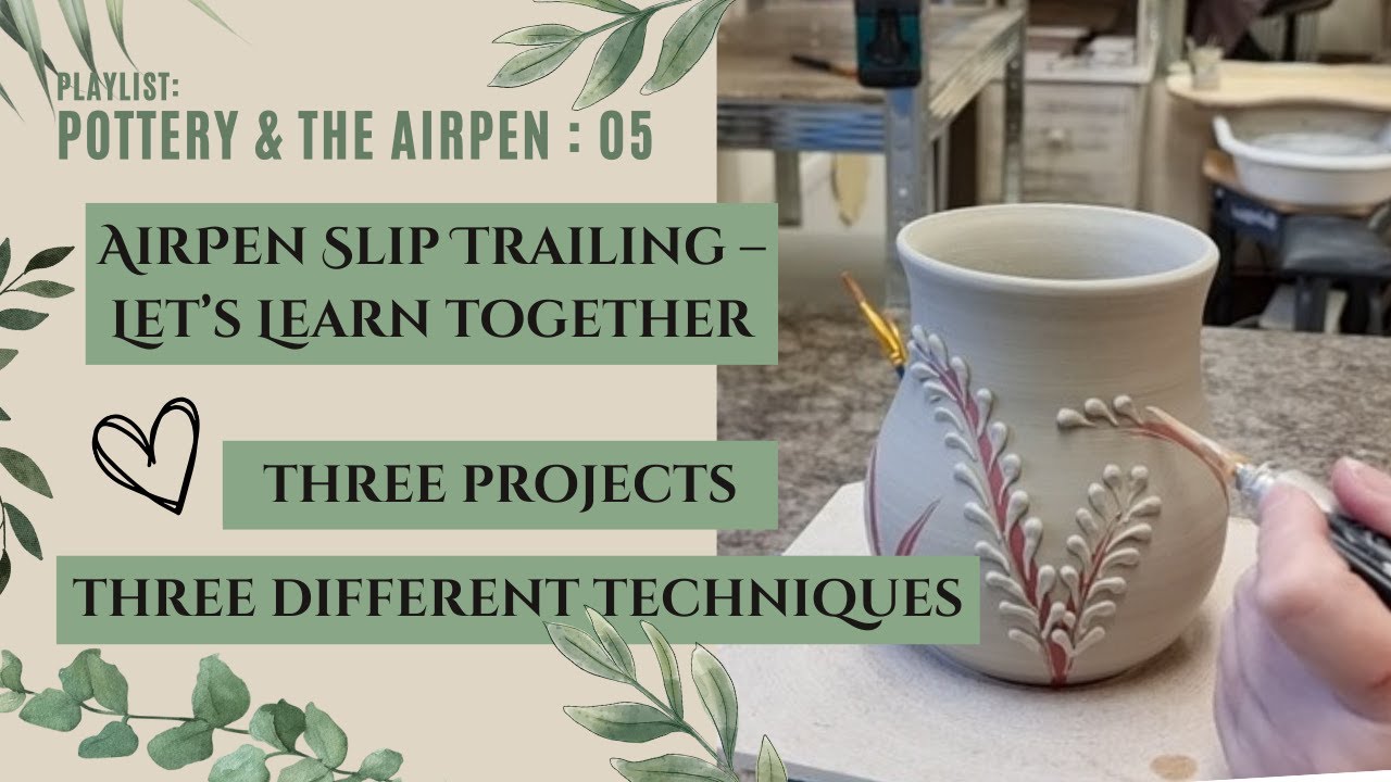 97. Pottery and the AirPen! Attempting 3 Slip Trailing decoration techniques - Learn along with me