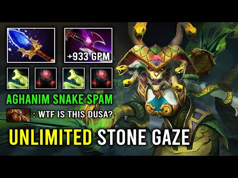 UNLIMITED STONE GAZE 100% Aghanim Effect Medusa Just Stand & Hit with 933 GPM Max Items Dota 2