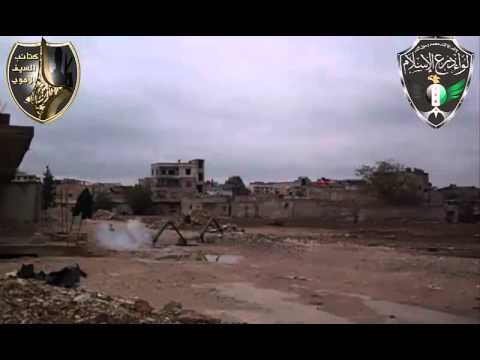 استهداف الوحدة الصاروخية المشتركة بين كتائب السيف الأموي ولواء درع الإسلام بصواريخ حطين 2 مواقع قوات النظام في مدينة دمشق