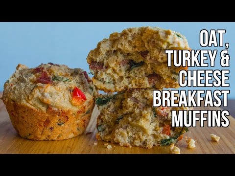 Hi-Protein Oat, Turkey & Cheese Breakfast Muffins / Muffins de Desayuno con Queso