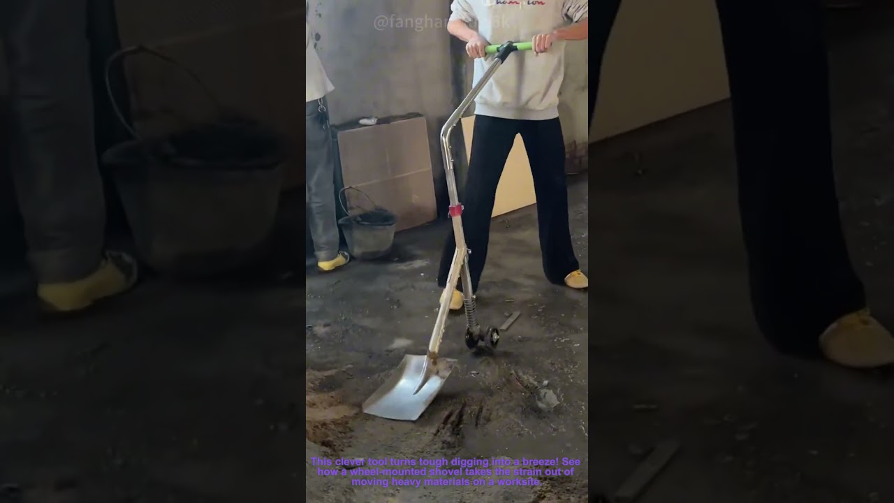 Labor-Saving Shovel with Wheels: Easy Construction Work Hack