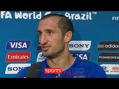 Giorgio Chiellini after being bitten by Luis Suarez at the 2014 World Cup