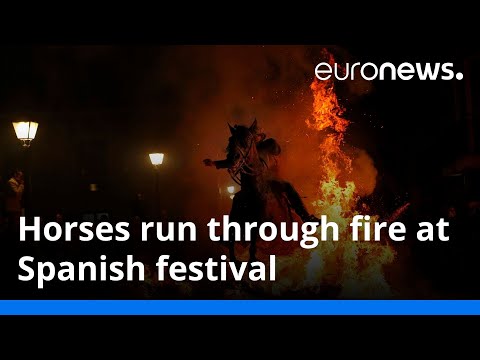 Horses run through fire at Spanish festival