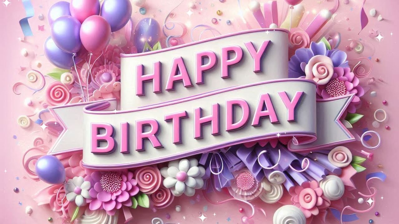 🎉 4-Hour  Backdrop | Elegant Pink, White & Purple Happy Birthday Screensaver | Events & Celebrations