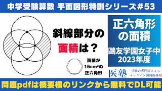 【#中学受験算数  #過去問解説  】#平面図形  特訓53｜正六角形の面積【鷗友学園女子中2023年】
