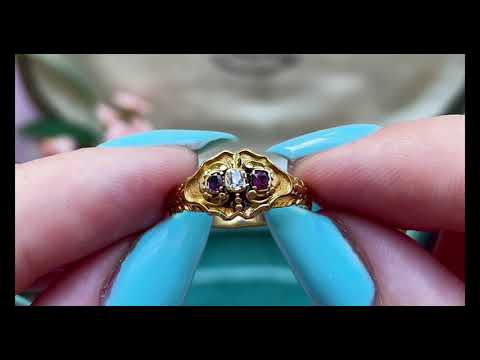 Georgian 18ct Gold Diamond Ruby Trilogy Ring #9130