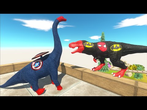 CAPTAIN AMERICA & SUPERMAN X2 BRACHIOSAURUS DEATH FALL - Animal Revolt Battle Simulator