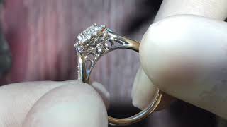Leo Princess Cut Halo Diamond Engagement Ring .74ct F/SI1 14k White Gold Size 6.5