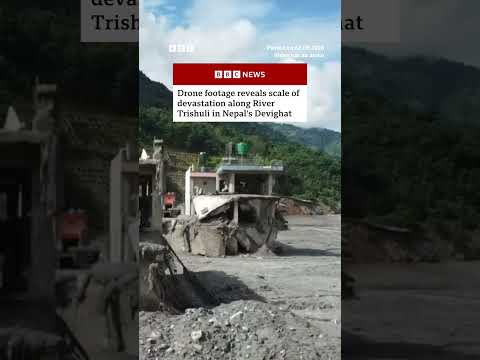 Drone footage shows flood devastation in Devighat, Nepal. #Nepal #Tibet #Flood #BBCNews