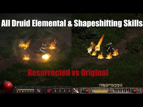 Diablo 2 - All Druid Elemental & Shapeshifting Skills - Resurrected vs Original