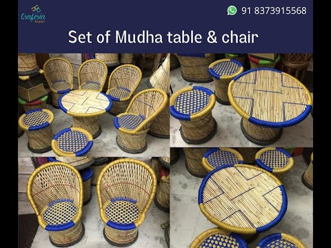 Bamboo Mudha Chair Stool Set