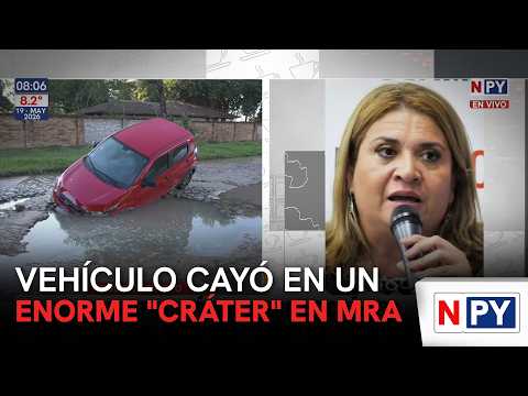 Vehículo cayó en un enorme "cráter" en Roque Alonso
