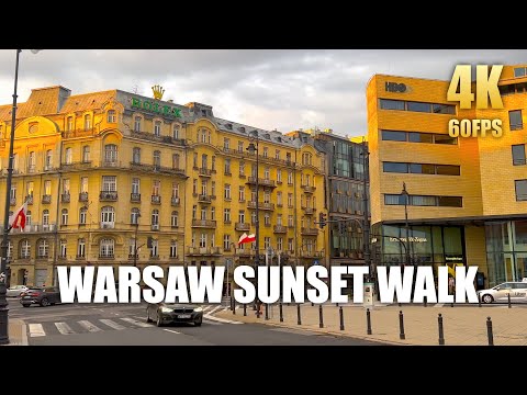 Sunset Warsaw 🇵🇱 Poland Walking Tour (Ultra HD 4K 60FPS) Virtual Ambient City Tour Original Sounds