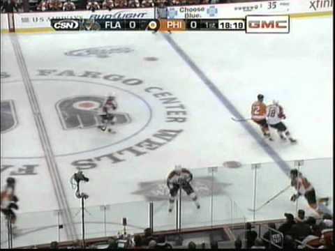 Andrej Meszaros bumps Mike Santorelli