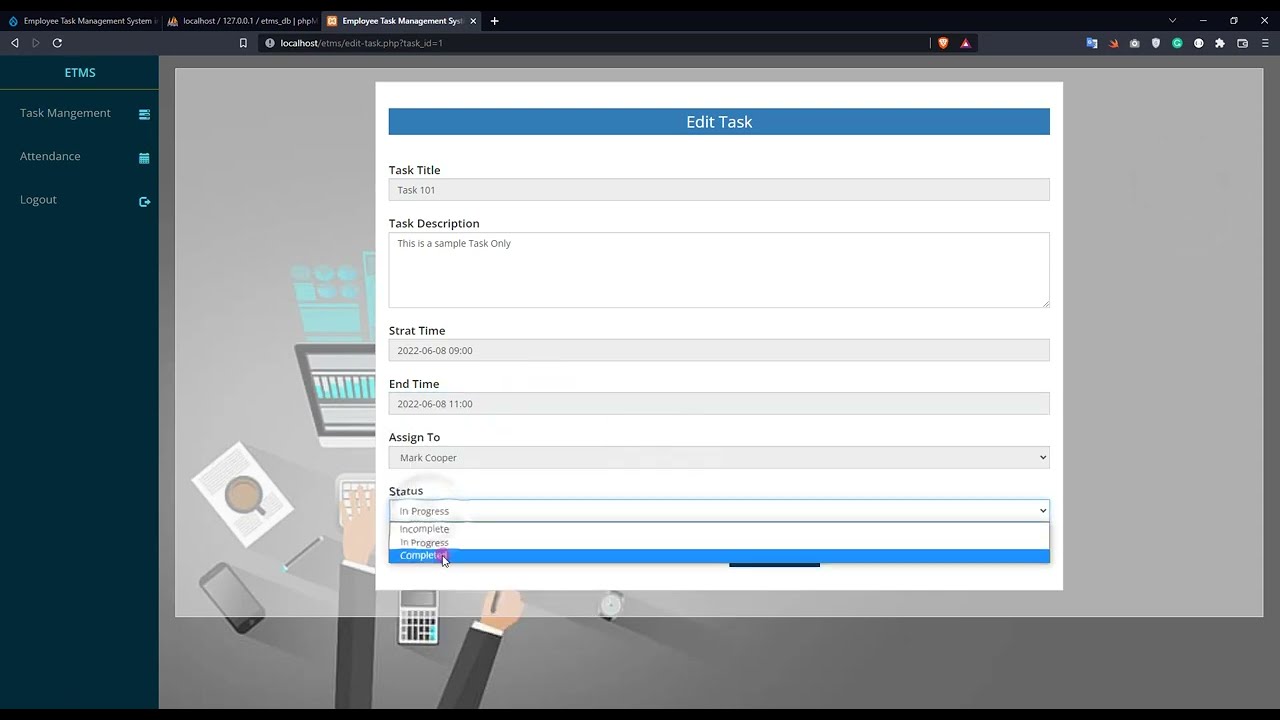 Employee Task Management System in PHP DEMO