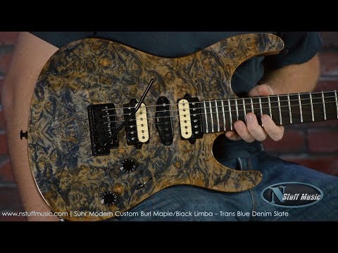 Suhr Modern Custom Burl Maple/Black Limba - Trans Blue Denim Slate