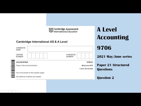A Level Accounting May June 2021 Paper 21 9706/21 Question 2