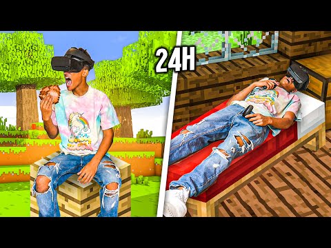LIVE 24H IN MINECRAFT IN VR!  (I slept in the game)