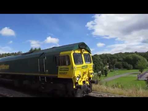 Freightliner class 66607 Hauls Bardon Aggregates train through Chesterfield 12/8/14