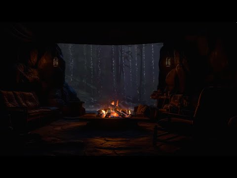 24 Hours Trapped in a Cave⛈️ Rainstorm & Fireplace Sounds for Deep Sleep, Relaxation & Comfort 🔥
