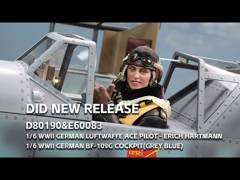 D80190 1/6 Luftwaffe Ace Pilot - Erich Hartmann und E60083 1/6 Bf-109G Cockpit (Grau Blau)