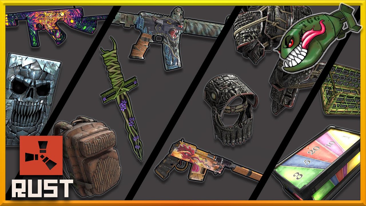 Rust Skins | Bamboo Cage, Black Alligator Roadsign, CocoKnight Backpack, All or Nothing Large Box