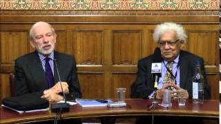 Philip Jackson & Lord Desai on the Gandhi memorial in Parliament Sq