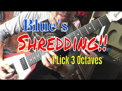 Three octave E minor pentatonic Blue’s Shredding lick lesson by Mike Ruggirello