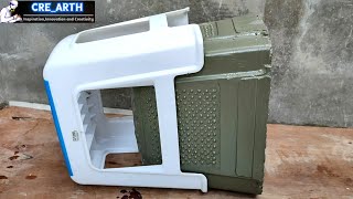 Beautiful cement pot from plastic chair