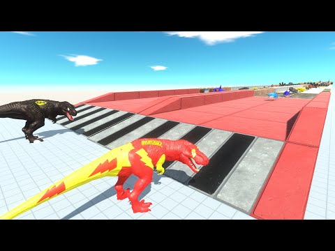 SHAZAM T-REX vs BATMAN T-REX RACE BATTLE COMPETITION - Animal Revolt Battle Simulator ARBS