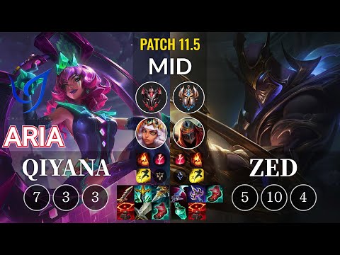 CGA Aria Qiyana vs Zed Mid - KR Patch 11.5