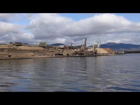 MR-1 Ferry to MONA passing Nyrstar zinc smelter, TAS, Australia, 2020-02-20