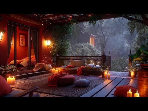 Cozy Cabin Porch in Forest - Heavy Rain & Thunder Sounds for Sleeping