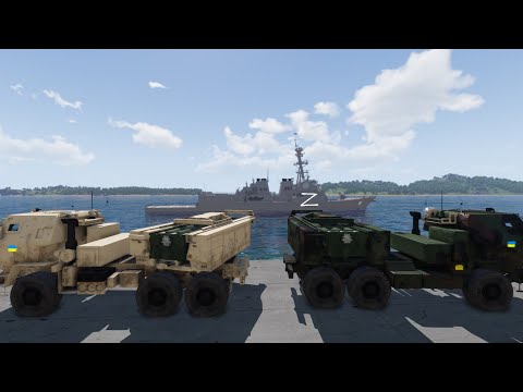 Russian Warship with security could not escape from Ukrainian multiple rocket system Himars - ARMA 3