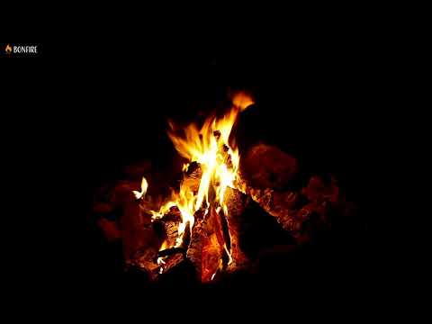 Night Fire with Black Background Clip - 12 Hours Crackling Campfire Noises and Dark Screen for Sleep