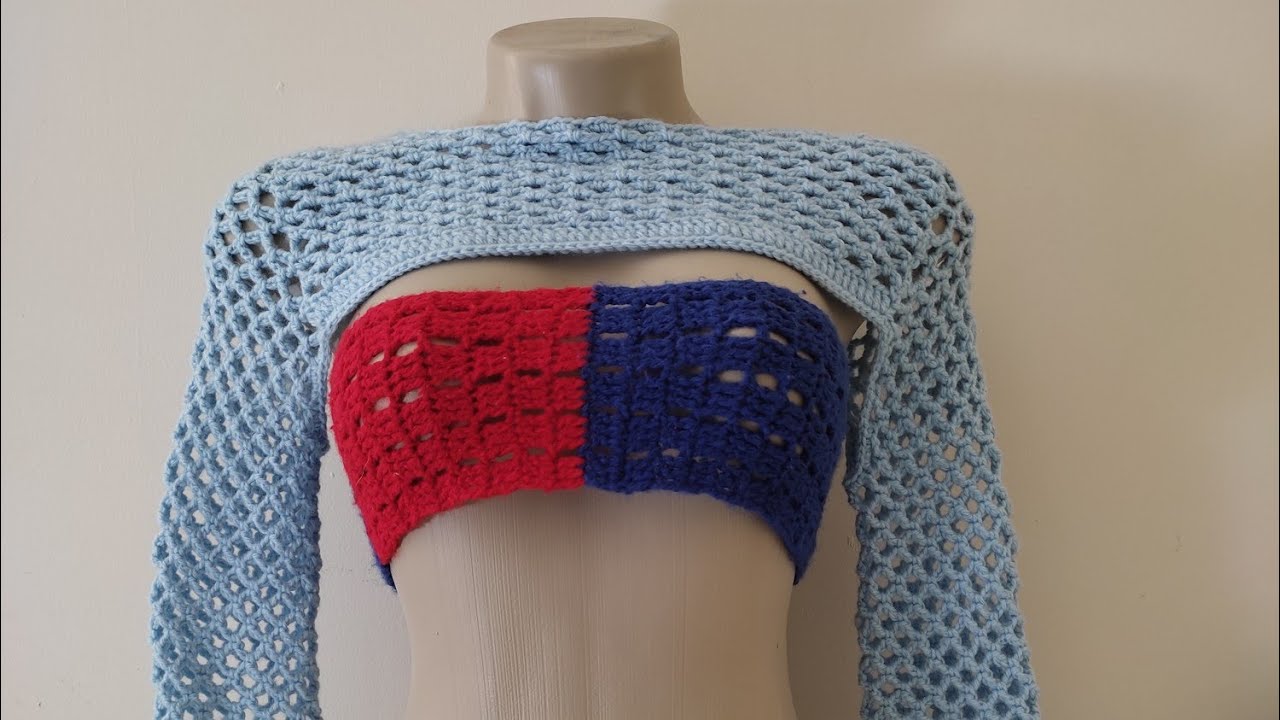 VENDA FÁCIL $- CROPPED DE CROCHÊ  COM MANGA LONGA TAMANHO P