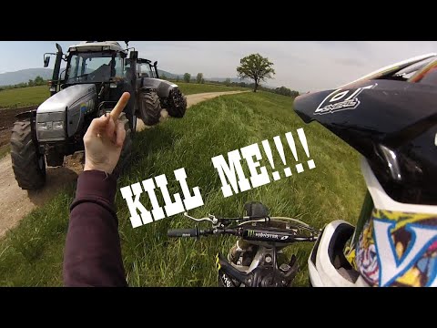 Angry Man Attack Dirt Biker with Tractor! Stupid People 2017