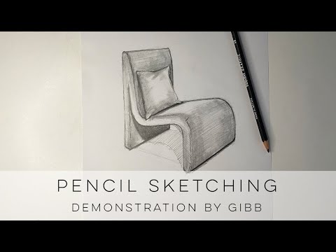 How to draw furniture from start to finish - a modern upholstered lounge chair sketch in pencil