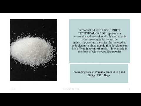 Powder Potassium Metabisulphite Technical, 25 kg Bag