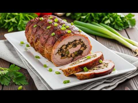 UNBELIEVABLE Mushroom-Stuffed Pork Tenderloin Recipe – Slow-Roasted Pork Perfection!