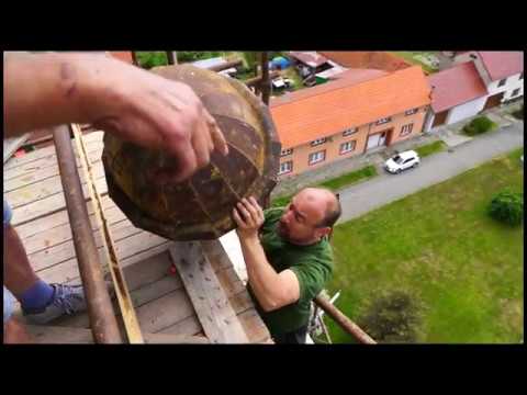 Všechovice snímání kostelní báně 17.7.2019