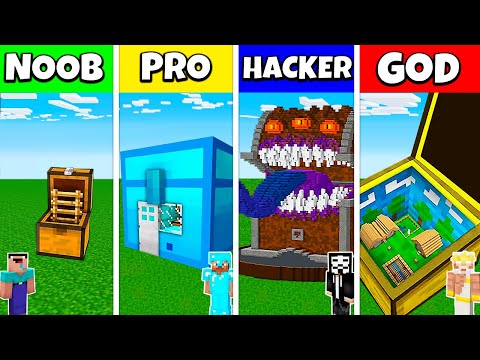 TEN - Minecraft Animations - INSIDE CHEST HOUSE BASE BUILD CHALLENGE - Minecraft Battle NOOB vs PRO vs HACKER vs GOD / Animation