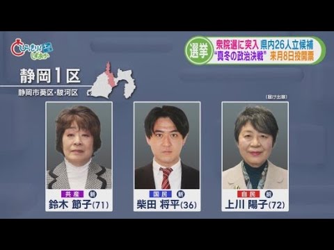 YouTube Video 【静岡1区】自民の大臣経験者に国民と共産の新人2人が挑む三つどもえの選挙戦